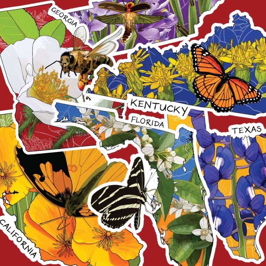 State Flowers + Insects Stickers