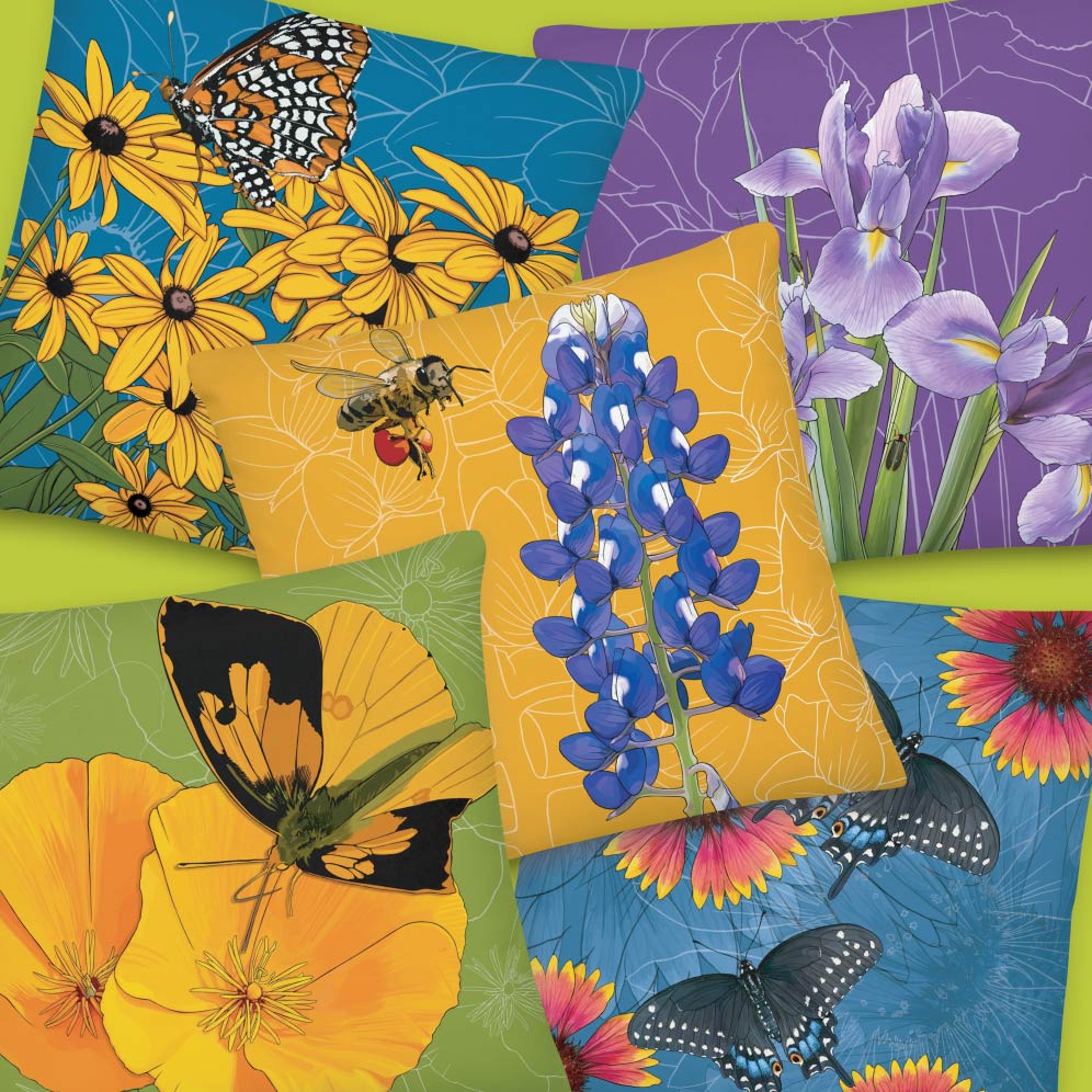 State Flowers + Insects Pillows