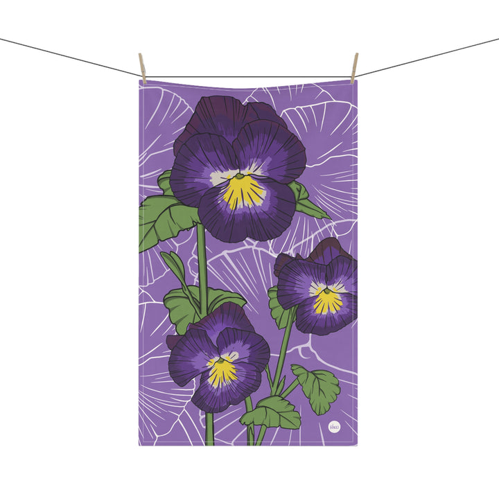 Violet Floral Cotton Tea Towel — February Birth Month Flower Kitchen Towel