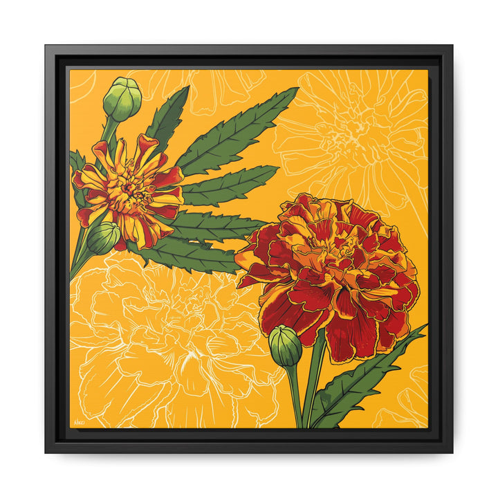 Marigold: October Birth Month Flower — Framed Canvas Print Wall Art