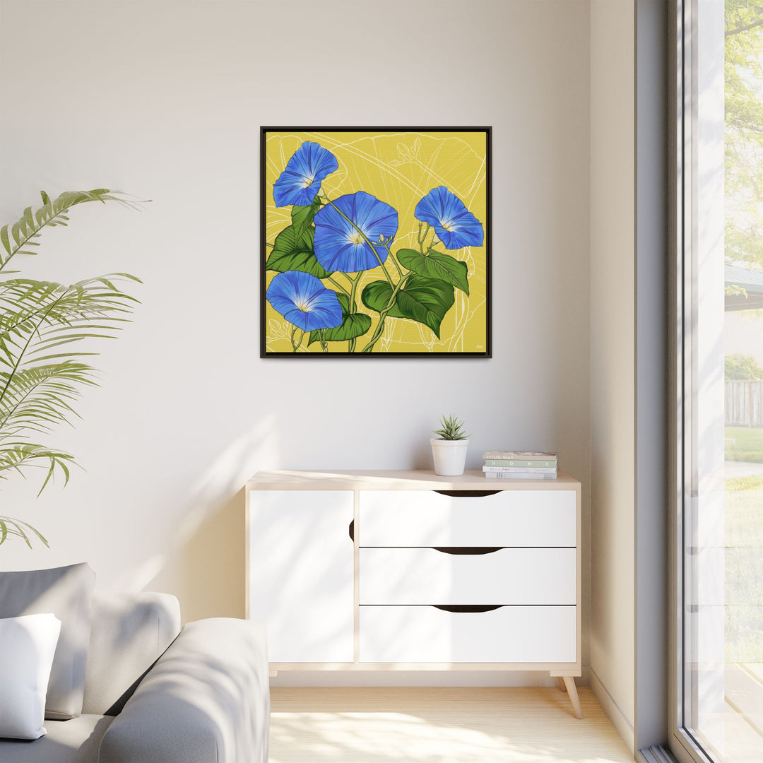 Blue Morning Glory: September Birth Month Flower — Framed Canvas Print Wall Art