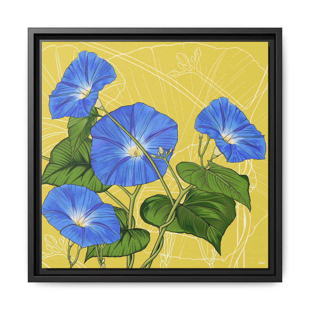 Blue Morning Glory: September Birth Month Flower — Framed Canvas Print Wall Art