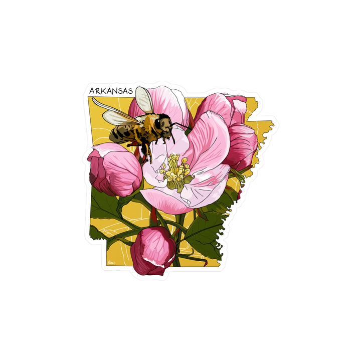 Arkansas State Flower + Insect Sticker — Apple Blossom + Honeybee — Kiss-Cut Vinyl Decal