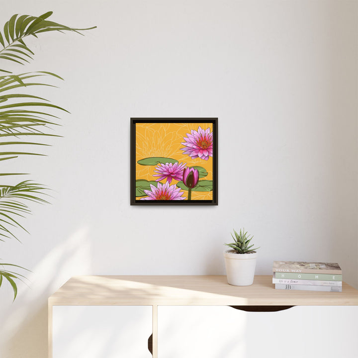 Water Lily: July Birth Month Flower — Framed Canvas Print Wall Art