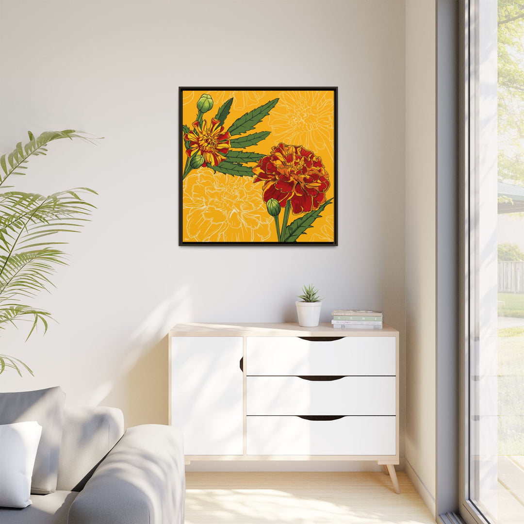 Marigold: October Birth Month Flower — Framed Canvas Print Wall Art