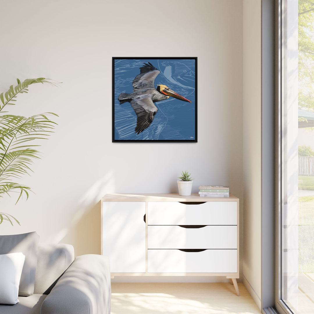 Brown Pelican: Louisiana State Bird  —  Framed Canvas Print
