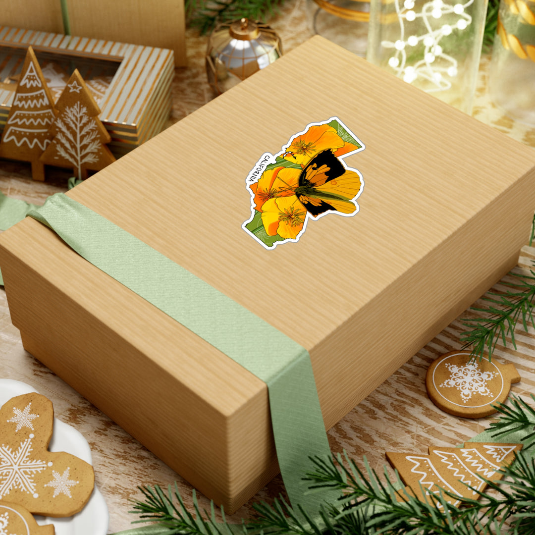 California State Flower + Insect Sticker — California Poppy  + California Dogface Butterfly — Kiss-Cut Vinyl Decal
