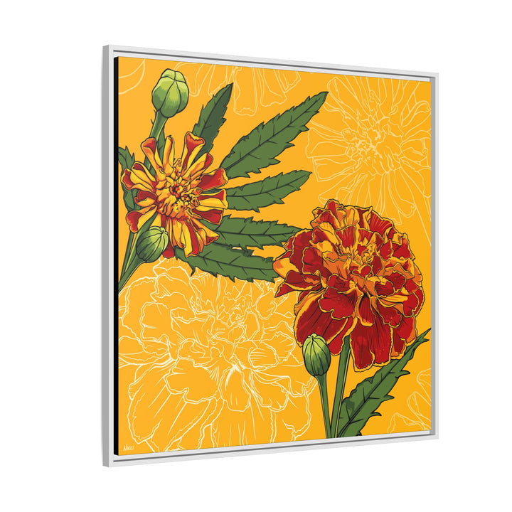 Marigold: October Birth Month Flower — Framed Canvas Print Wall Art
