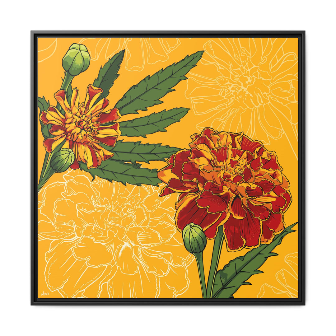 Marigold: October Birth Month Flower — Framed Canvas Print Wall Art
