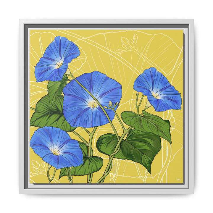 Blue Morning Glory: September Birth Month Flower — Framed Canvas Print Wall Art