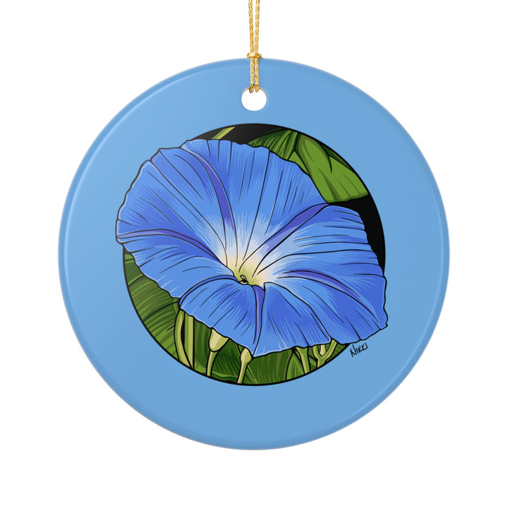 Morning Glory Ceramic Ornament — Floral Two-Sided Holiday Decoration