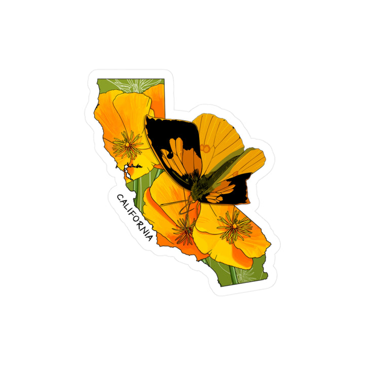 California State Flower + Insect Sticker — California Poppy  + California Dogface Butterfly — Kiss-Cut Vinyl Decal