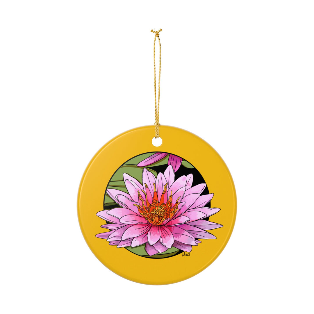 Pink Water Lily Ceramic Ornament — Double-Sided Holiday Decor