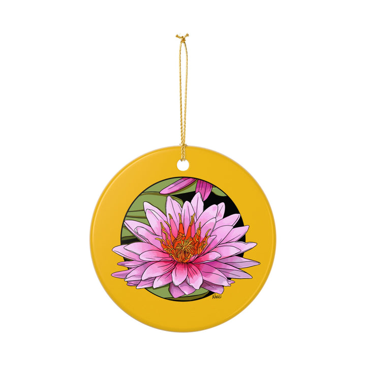 Pink Water Lily Ceramic Ornament — Double-Sided Holiday Decor
