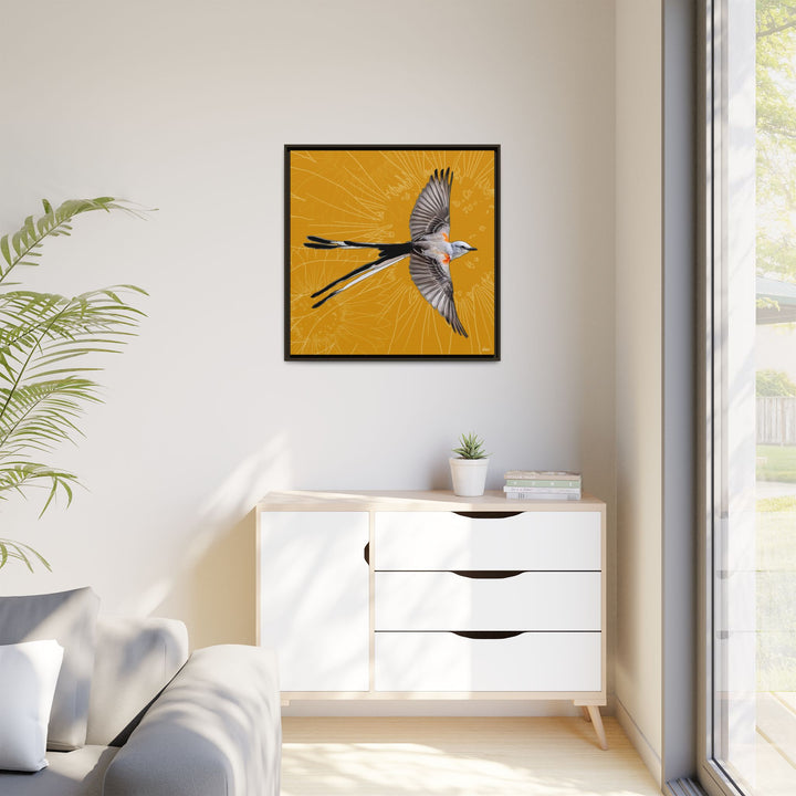 Scissor Tailed Flycatcher: Oklahoma State Bird — Framed Canvas Print Wall Art