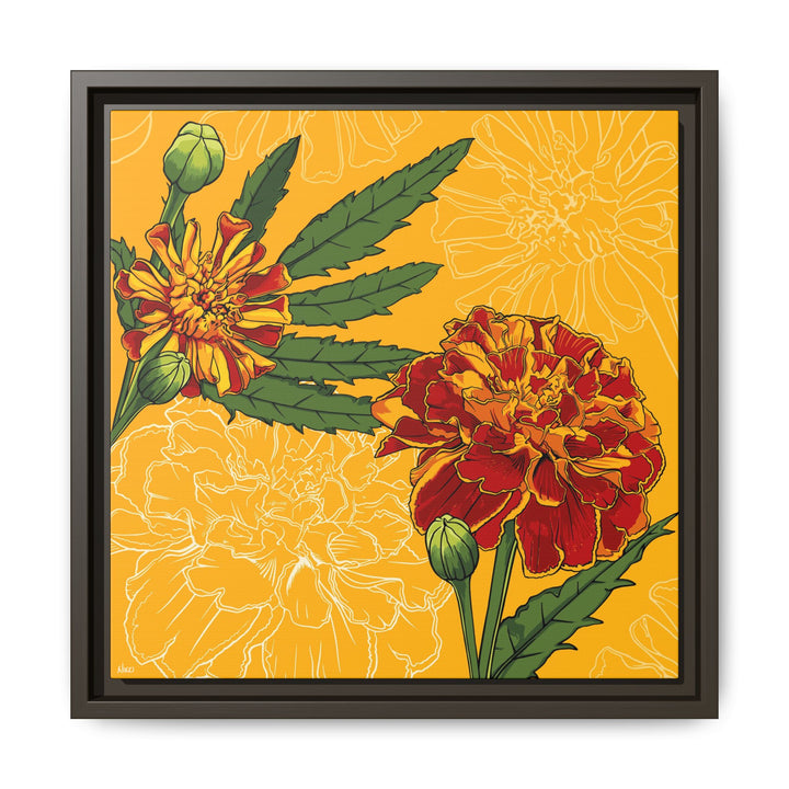 Marigold: October Birth Month Flower — Framed Canvas Print Wall Art