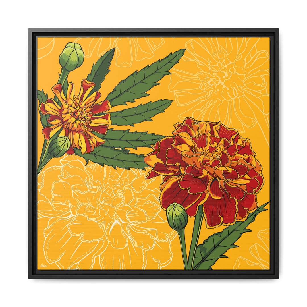 Marigold: October Birth Month Flower — Framed Canvas Print Wall Art