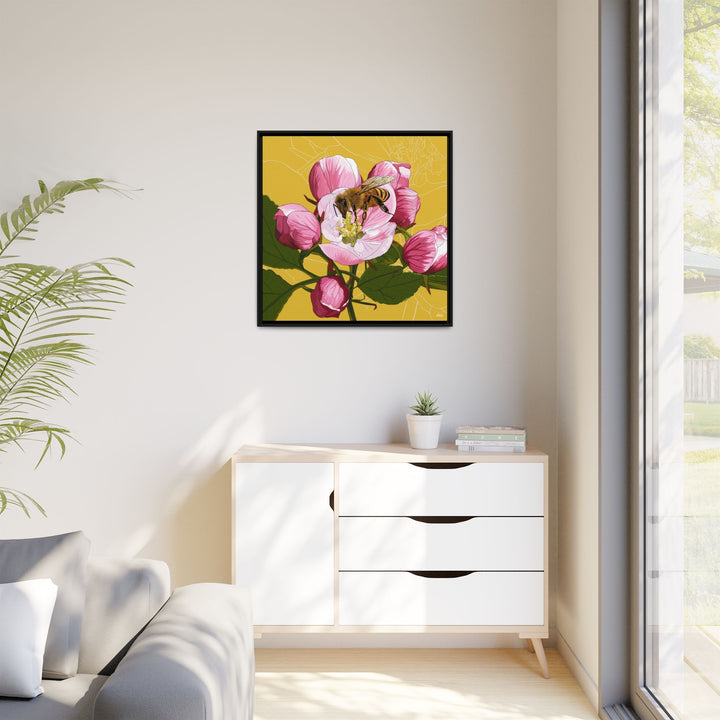 Apple Blossom & Honeybee Framed Canvas — Arkansas State Flower Wall Art