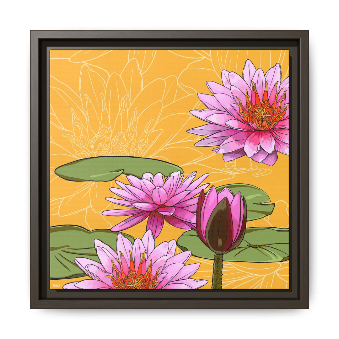 Water Lily: July Birth Month Flower — Framed Canvas Print Wall Art