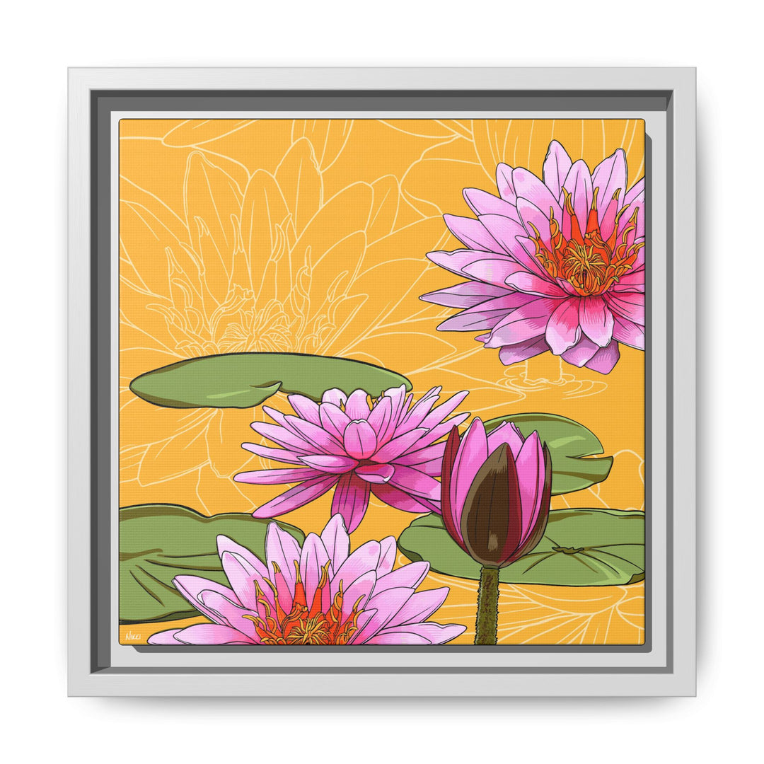 Water Lily: July Birth Month Flower — Framed Canvas Print Wall Art