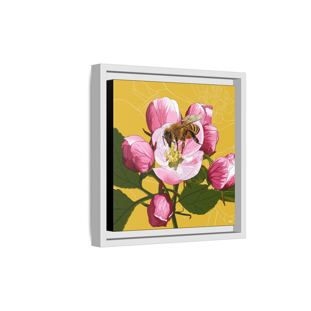 Apple Blossom & Honeybee Framed Canvas — Arkansas State Flower Wall Art