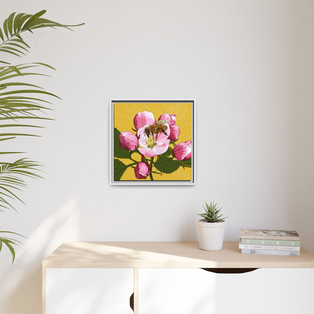 Apple Blossom & Honeybee Framed Canvas — Arkansas State Flower Wall Art