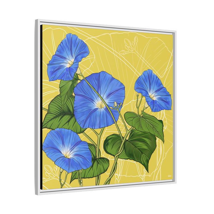 Blue Morning Glory: September Birth Month Flower — Framed Canvas Print Wall Art
