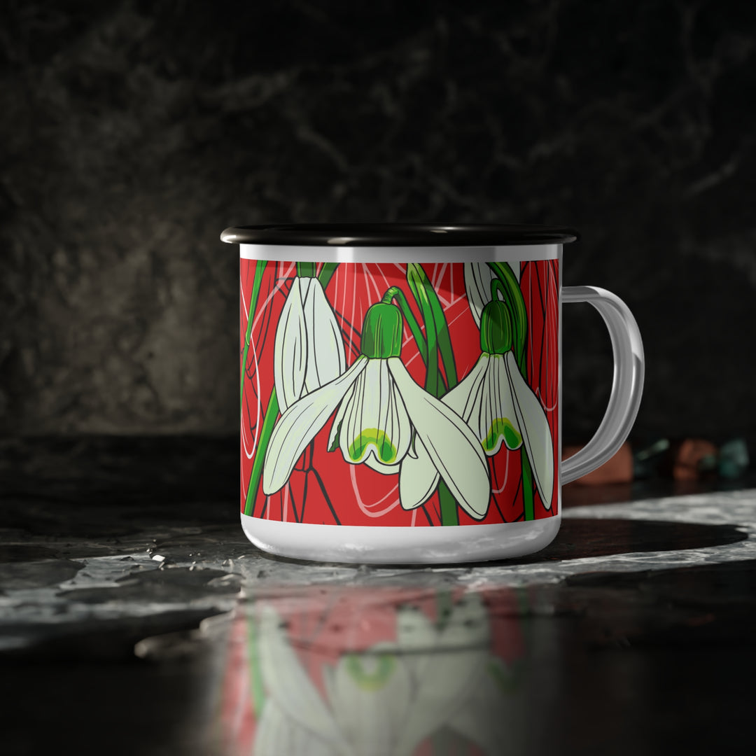 Snowdrop Enamel Camp Cup — January Birth Month Flower