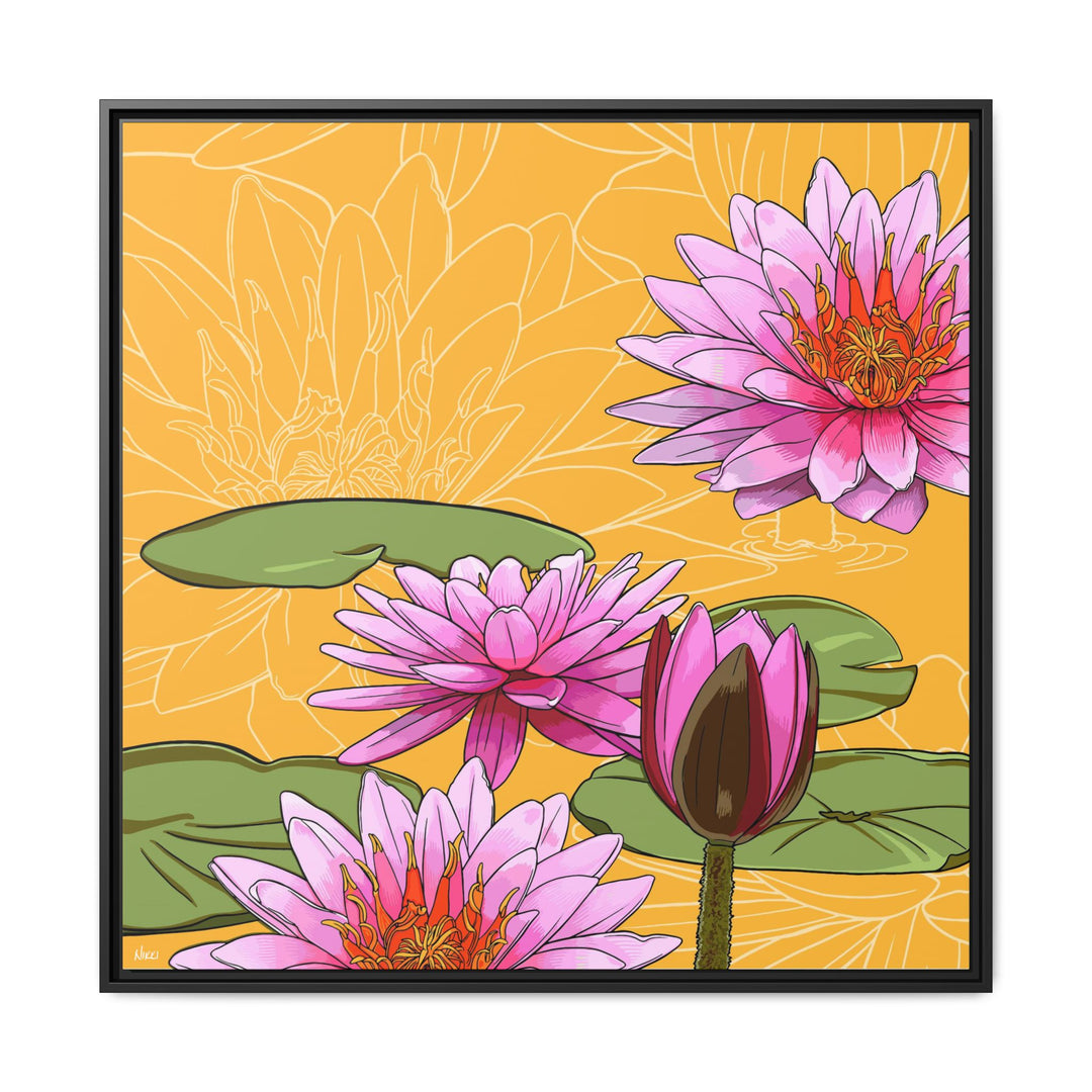 Water Lily: July Birth Month Flower — Framed Canvas Print Wall Art