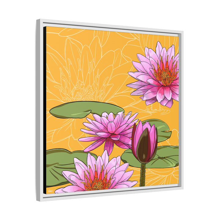 Water Lily: July Birth Month Flower — Framed Canvas Print Wall Art