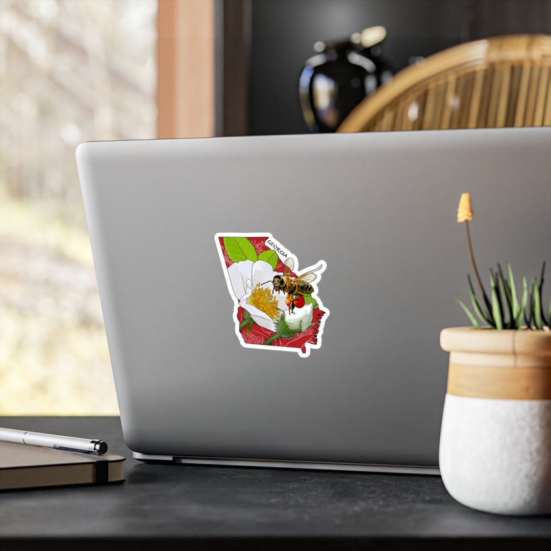 Georgia State Flower + Insect Sticker — Cherokee Rose + Honeybee — Kiss-Cut Vinyl Decal