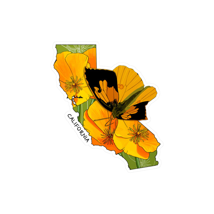 California State Flower + Insect Sticker — California Poppy  + California Dogface Butterfly — Kiss-Cut Vinyl Decal