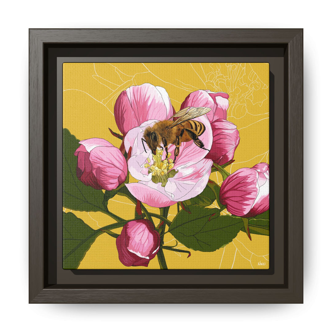 Apple Blossom & Honeybee Framed Canvas — Arkansas State Flower Wall Art