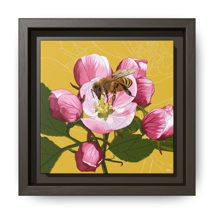 Apple Blossom & Honeybee Framed Canvas — Arkansas State Flower Wall Art