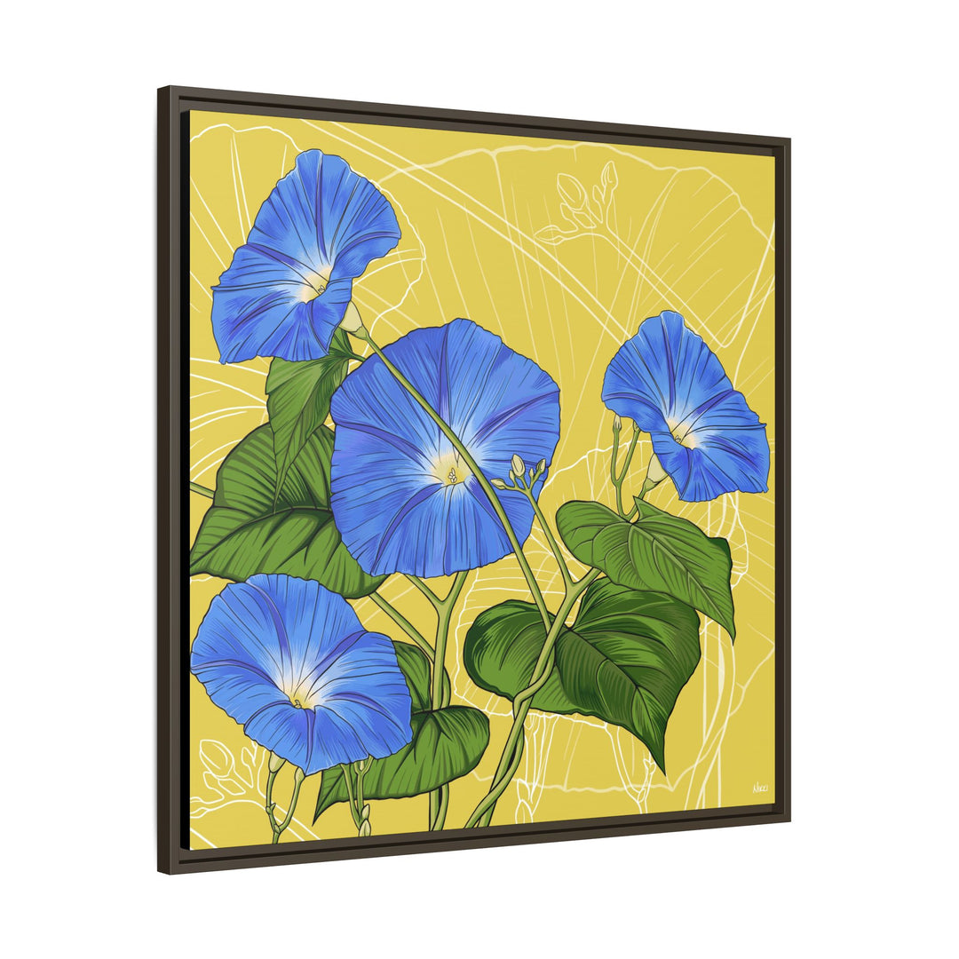 Blue Morning Glory: September Birth Month Flower — Framed Canvas Print Wall Art