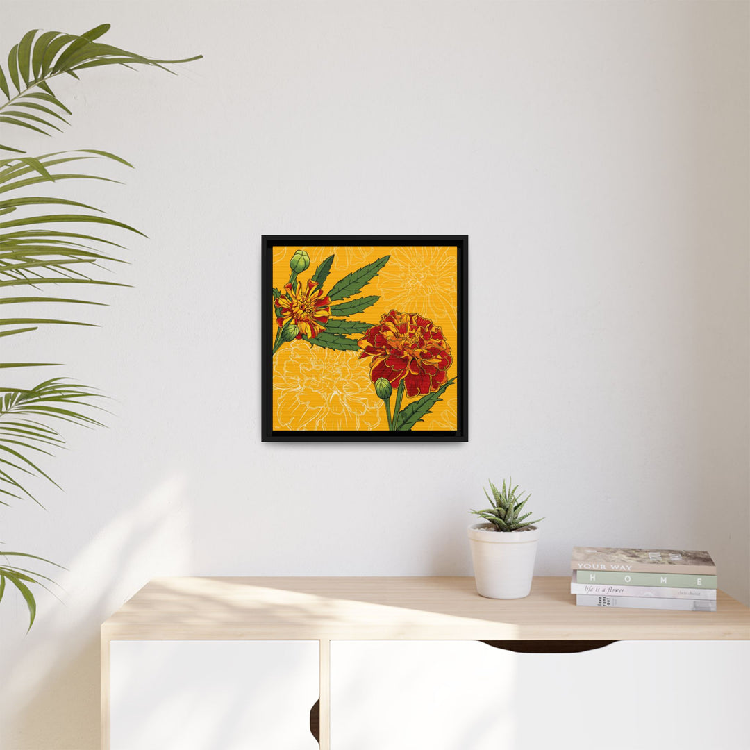 Marigold: October Birth Month Flower — Framed Canvas Print Wall Art
