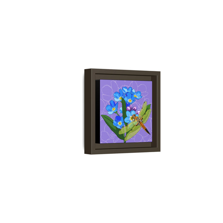 Alaska State Flower + Insect: Forget Me Not + Four-spot Skimmer Dragonfly — Framed Canvas Print Wall Art