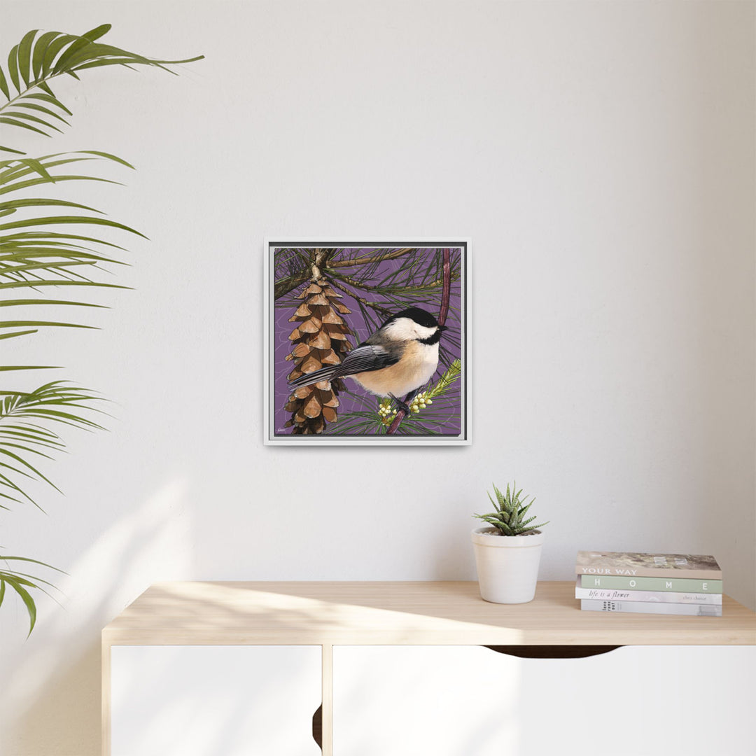 Black-capped Chickadee: Maine State Bird — Framed Canvas Print