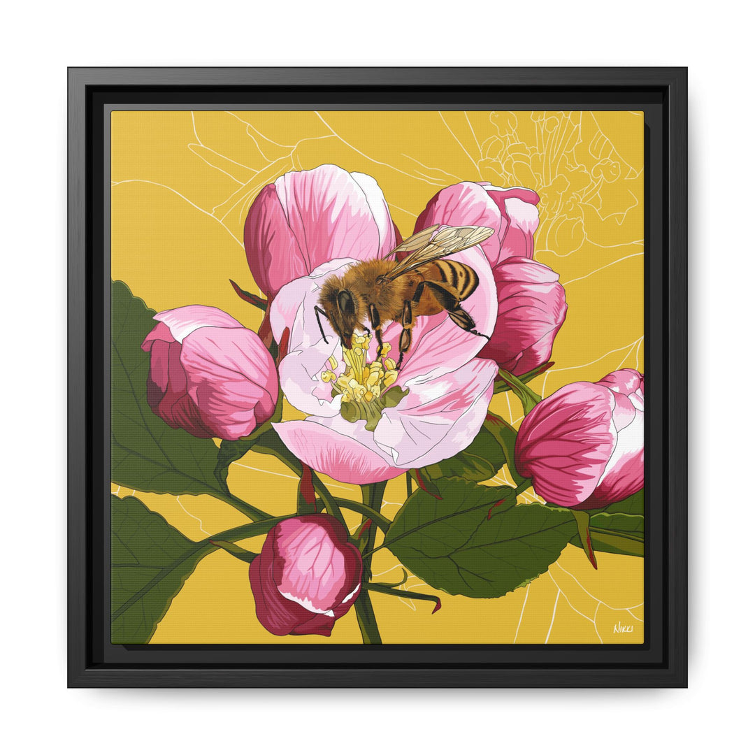 Apple Blossom & Honeybee Framed Canvas — Arkansas State Flower Wall Art