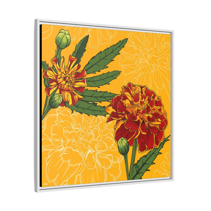 Marigold: October Birth Month Flower — Framed Canvas Print Wall Art