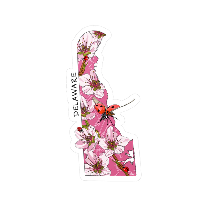Delaware State Flower + Insect State Sticker — Peach Blossom + Ladybug — Kiss-Cut Vinyl Decal