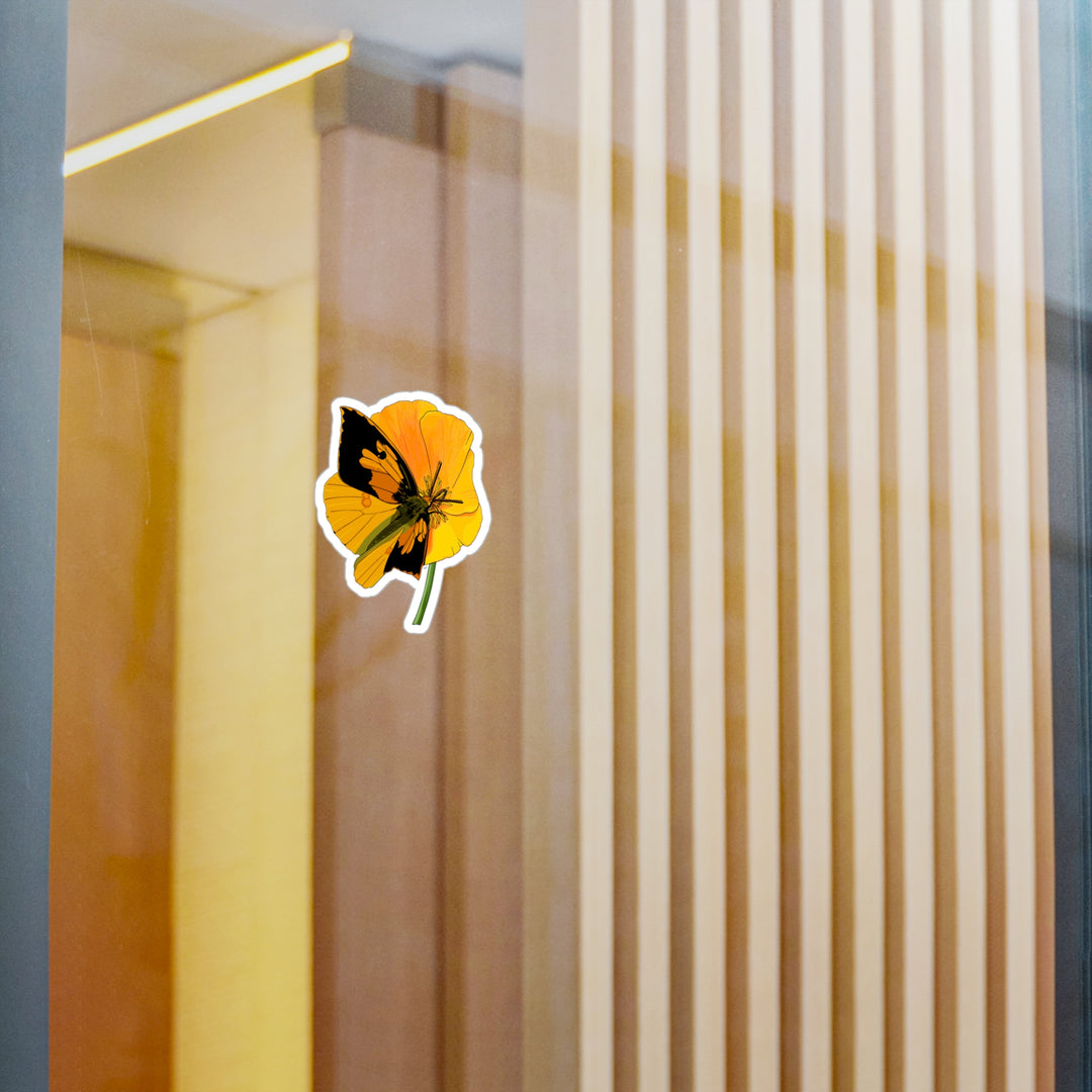 California Dogface Butterfly + Poppy Kiss-Cut Vinyl Sticker