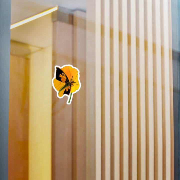 California Dogface Butterfly + Poppy Kiss-Cut Vinyl Sticker
