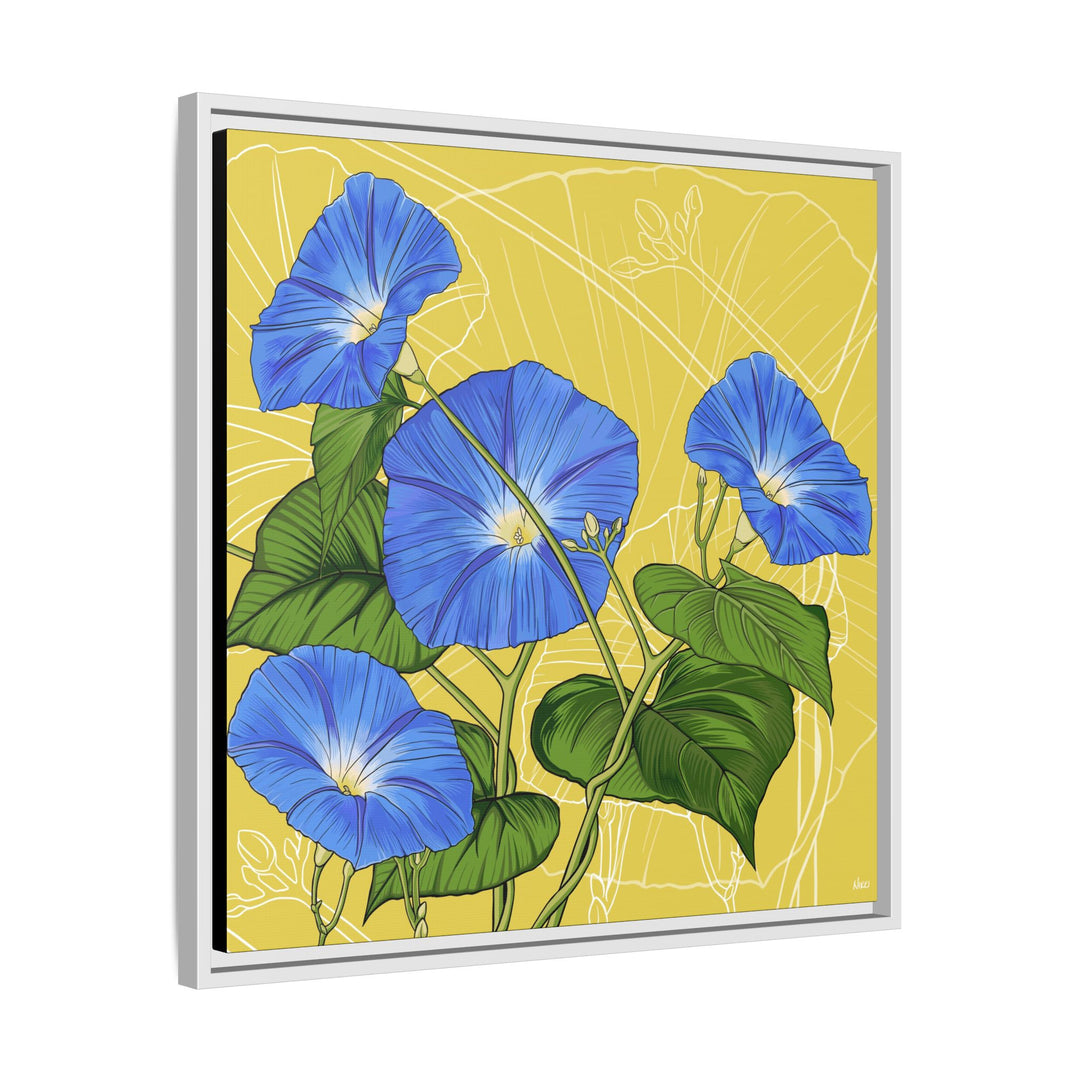 Blue Morning Glory: September Birth Month Flower — Framed Canvas Print Wall Art