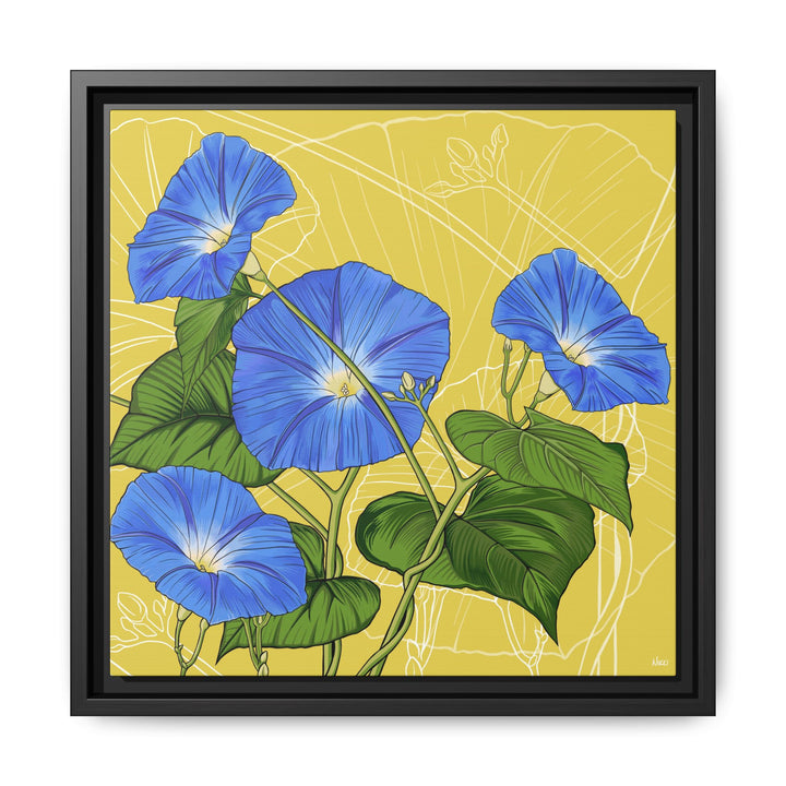 Blue Morning Glory: September Birth Month Flower — Framed Canvas Print Wall Art