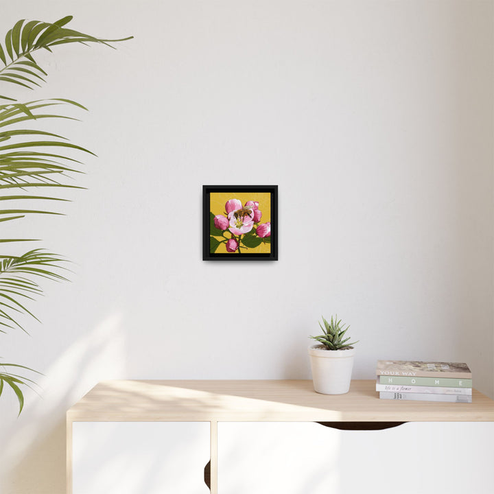 Apple Blossom & Honeybee Framed Canvas — Arkansas State Flower Wall Art