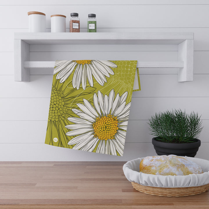 Daisy Floral Cotton Tea Towel — April Birth Month Flower Kitchen Towel