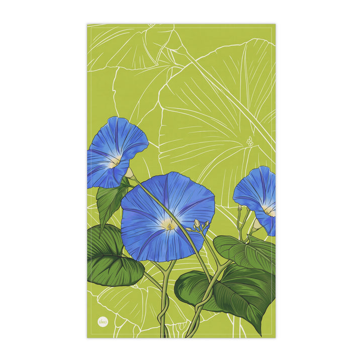 Blue Morning Glory Cotton Tea Towel — September Birth Month Flower Kitchen Towel