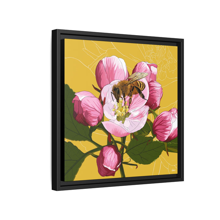 Apple Blossom & Honeybee Framed Canvas — Arkansas State Flower Wall Art