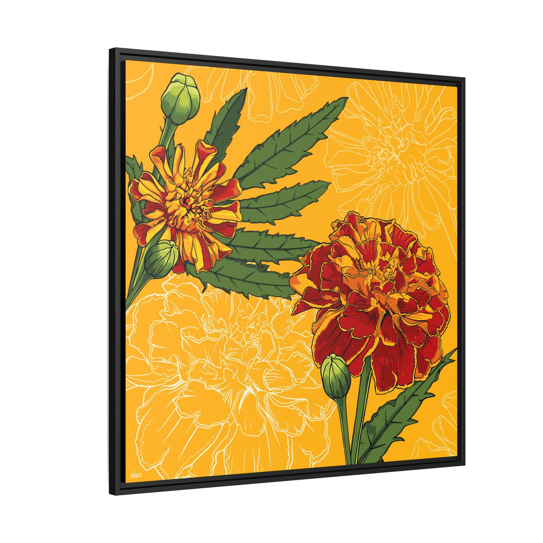 Marigold: October Birth Month Flower — Framed Canvas Print Wall Art